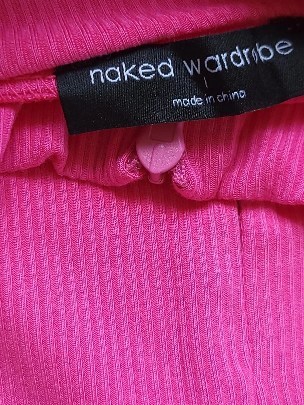 Naked Wardrobe NWOT Hot Pink Ribbed 1/2 Zip Crop Mock Neck Top Y2K Baddie L - Picture 10 of 12